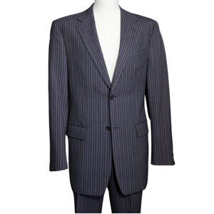 Perry Ellis 2 Piece Suit SZ 40T x 34 Grey w/Mauve & Grey Pinstripes 100% Wool